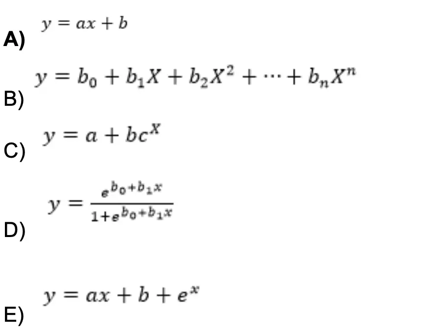 Aşağıda verilen regresyon denklemlerinden hangisi doğrusal regresyona aittir?
